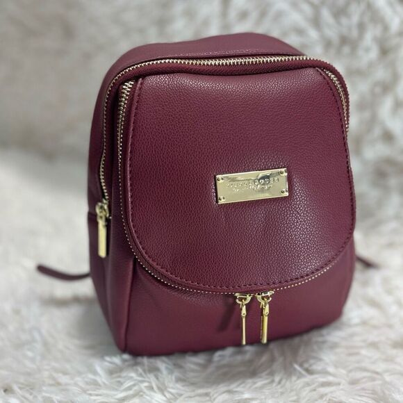 Mini Leather Backpack Wine Red with Goldtone Hardware Adjustable Straps - Picture 2 of 14